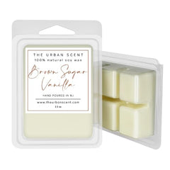Brown Sugar Vanilla scented soy wax melts by The Urban Scent 6 cube clamshell packaging