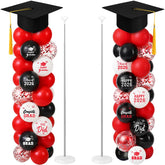 Thenshop graduation balloon column stand kit with 2 sets black red and 100 balloons
