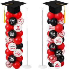 Thenshop graduation balloon column stand kit with 2 sets black red and 100 balloons