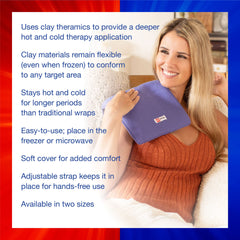 ThermiPaq hot cold pack worn on shoulder with strap