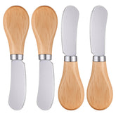 Thinp four piece cheese spreader knives with silver stainless steel blades and wooden handles