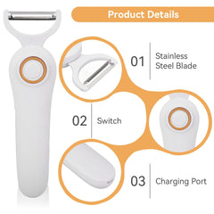 Stainless steel blade on fruit and vegetable peeler