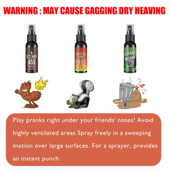 Potent stink spray with three odours for pranks and laughter