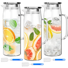 three-pack glass pitcher with lid and handle 50oz