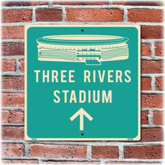 Three Rivers Stadium Direction Sign display on a shelf