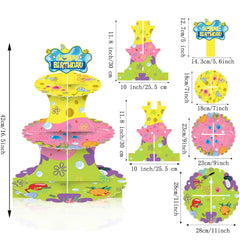Three-tier yellow themed cupcake rack assembled