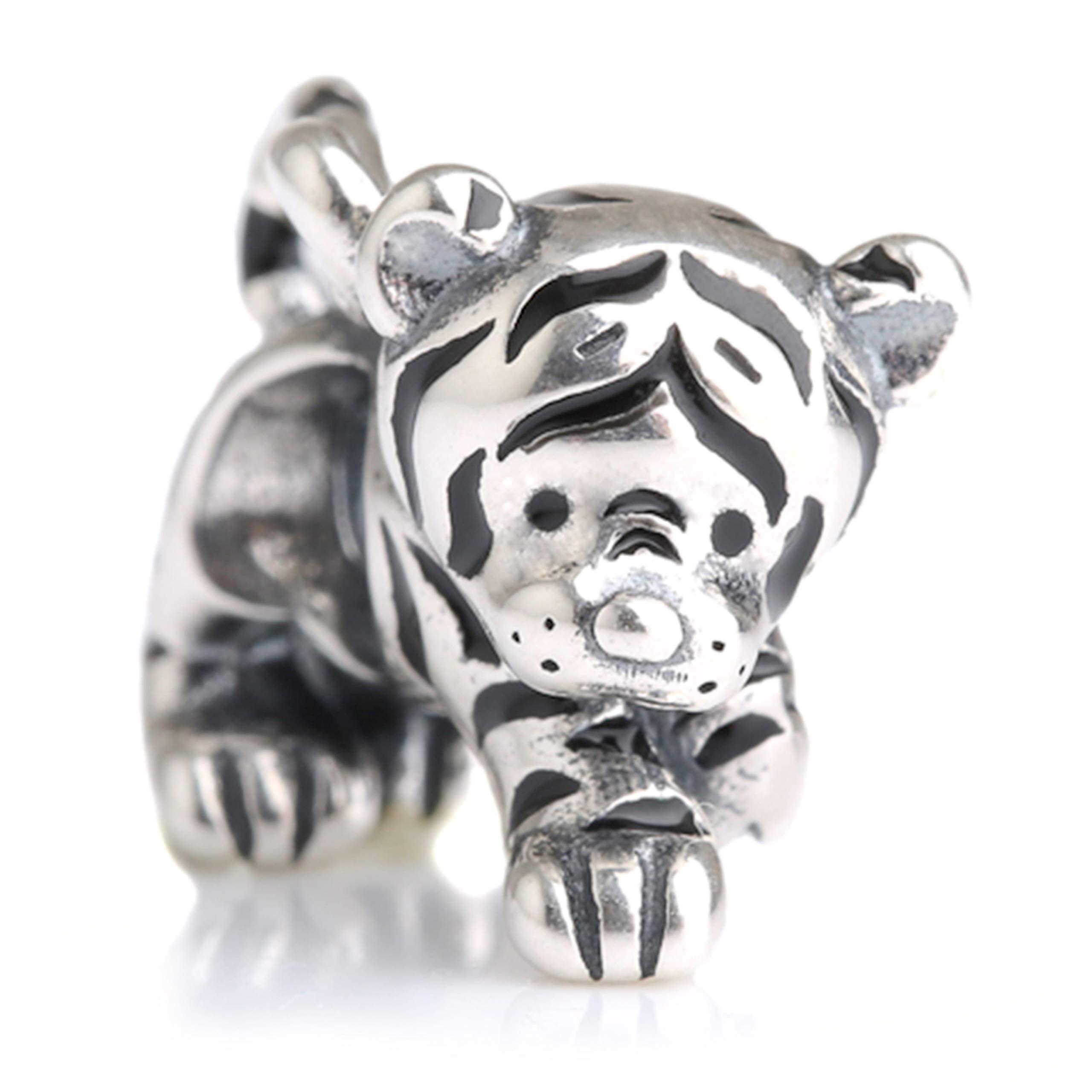 Tiger shaped sterling silver charm bead S925