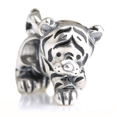 Tiger shaped sterling silver charm bead S925