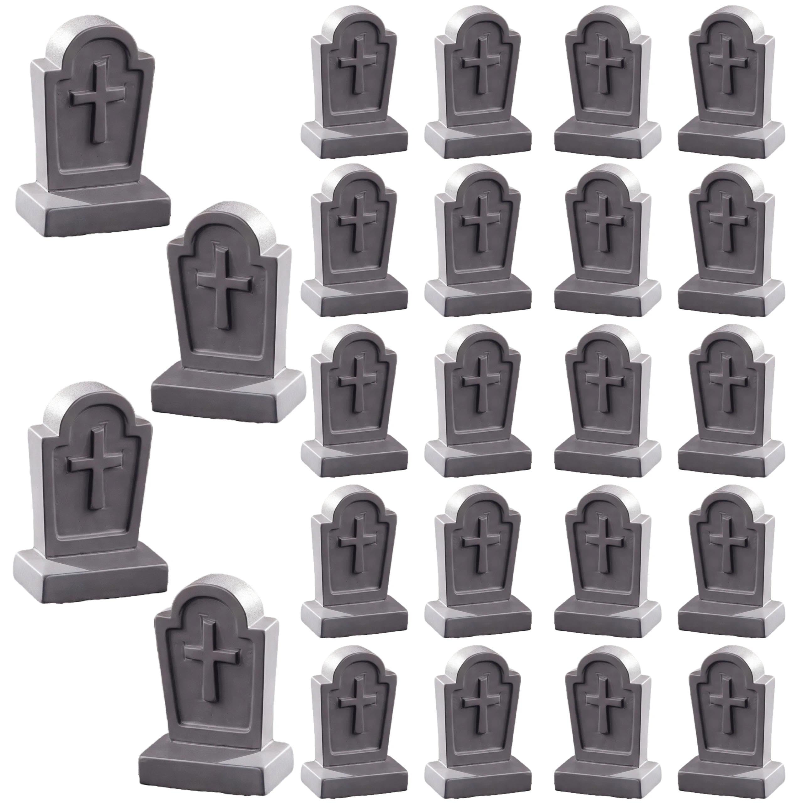 TIM CHESS 24 Pcs Mini Tombstones Halloween Decor set on display