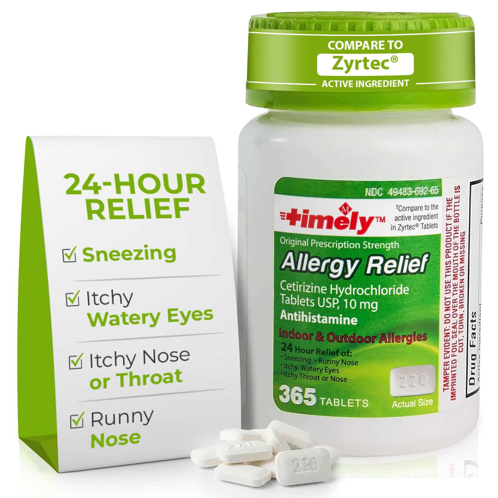 TIME-Cap Labs allergy relief cetirizine hcl 10mg tablets bottle 365 count