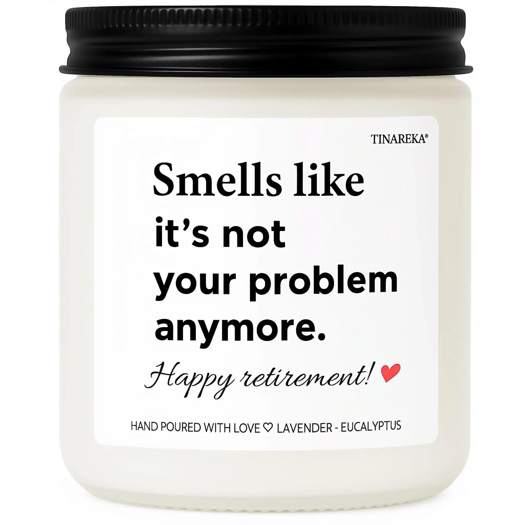 TINAREKA retirement gift candle branding on label