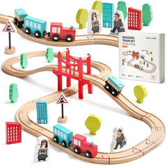 Tiny Land 39 Pcs Wooden Train Set box and tracks