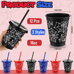 Tioncy black spider cups 16 oz with lids and straws