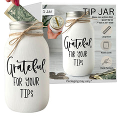 Tip Jar for Restaurant 32 oz glass mason jar with coin slot on counter