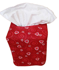 Tissue Box Cover square fabric with glittering red hearts and swirls