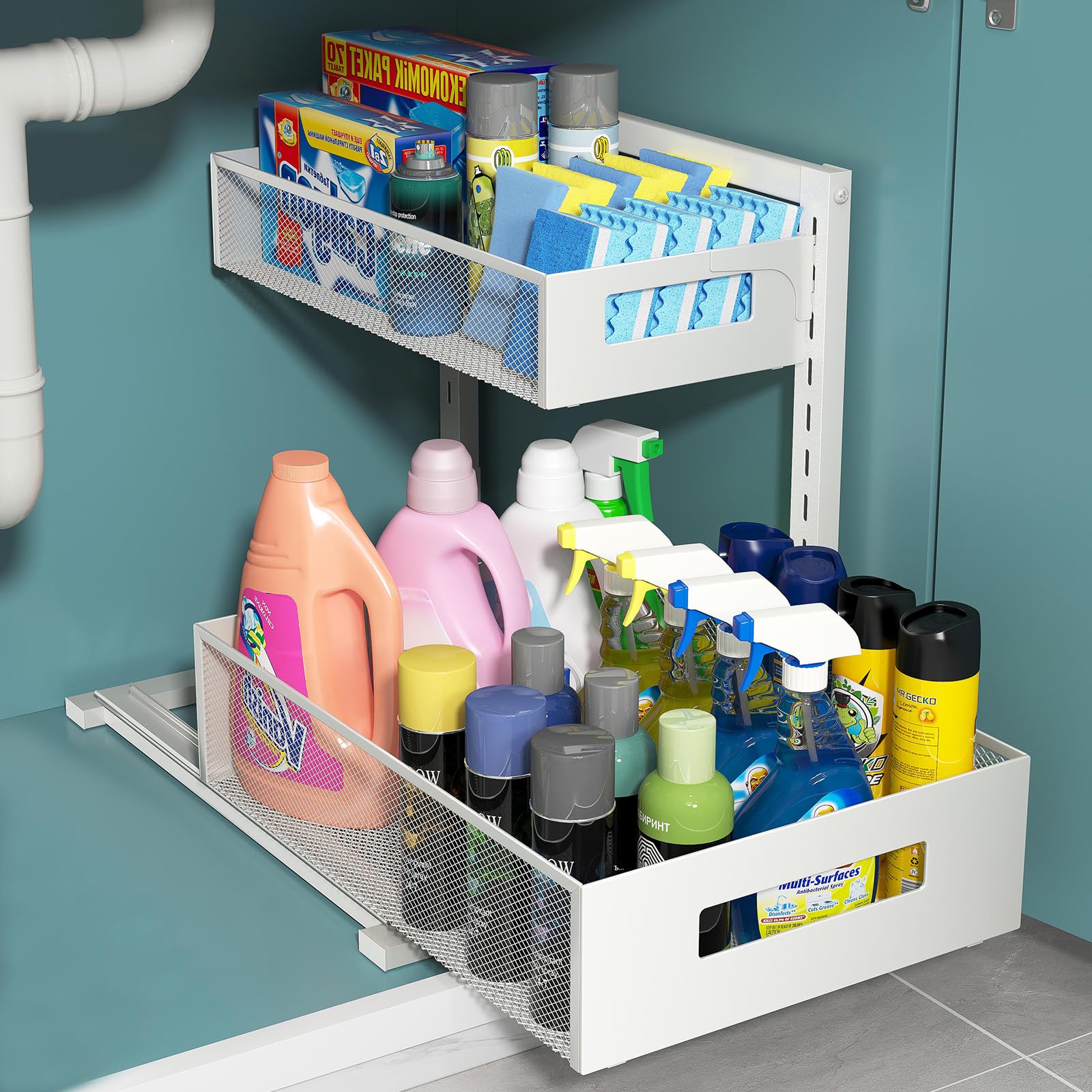 TISTAYA pull-out under kitchen sink organizer in white with dual-direction tracks