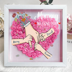 Personalised Mum and Grandma shadow box in white frame with 3D rose heart