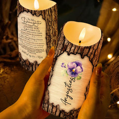 Personalized LED candle for daughter 3x3 size with floral design