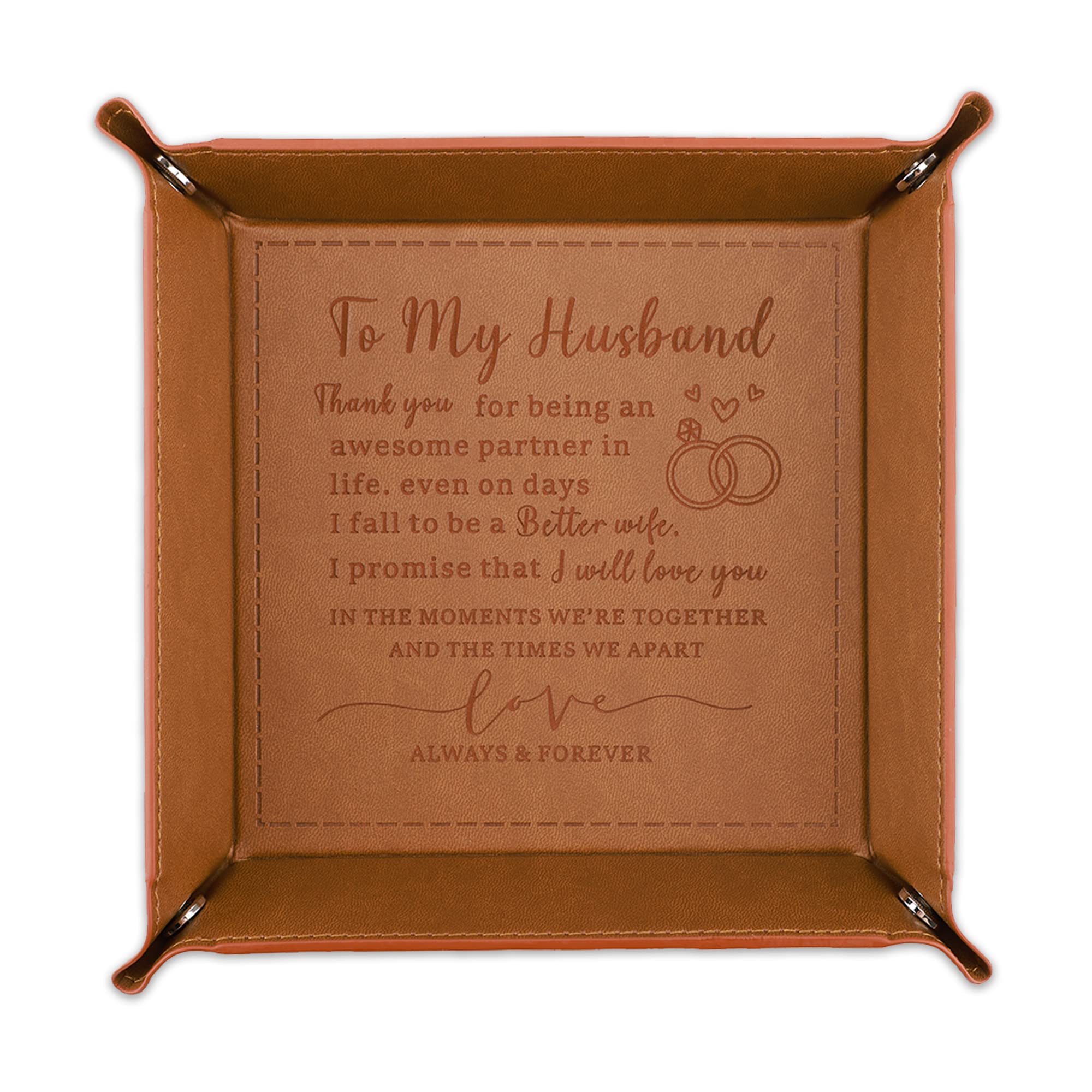 To My Husband Leather Valet Tray front view
