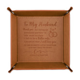 To My Husband Leather Valet Tray front view