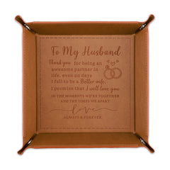 To My Husband Leather Valet Tray front view