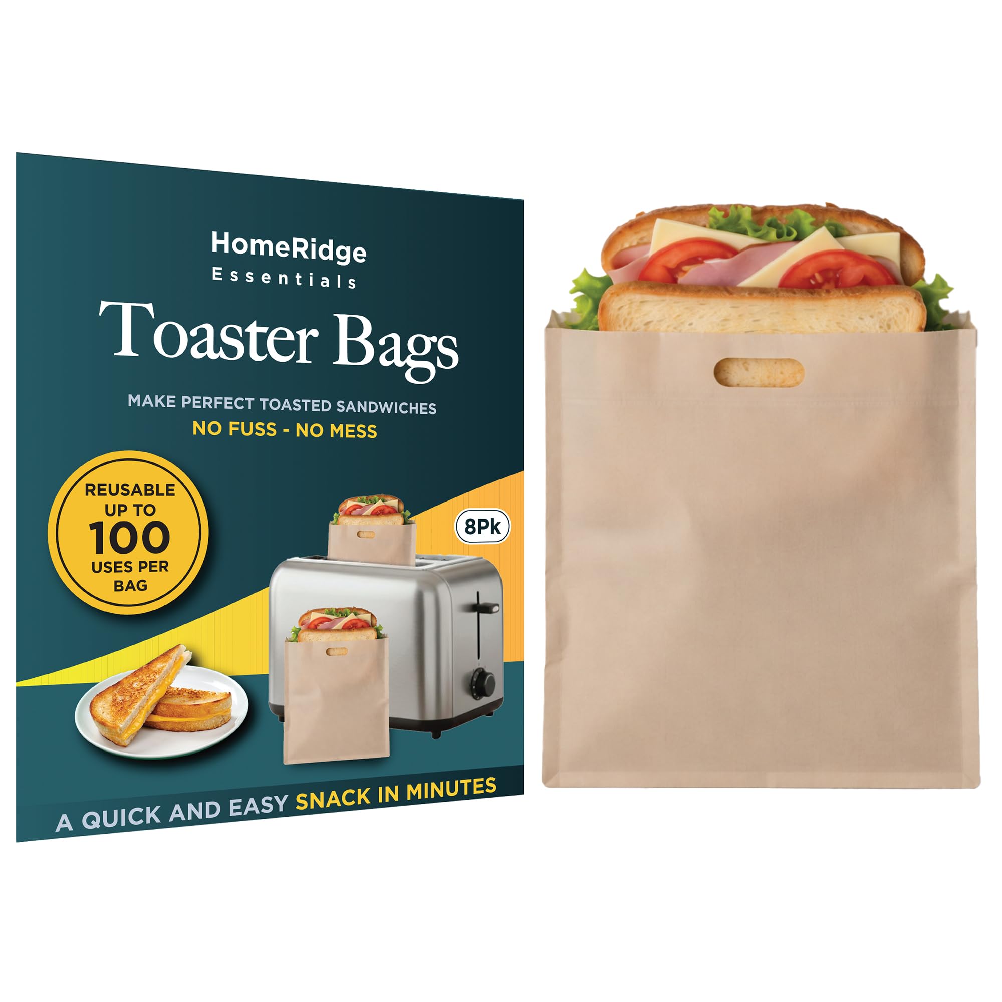 Toaster bags 8pk reusable non-stick for sandwiches