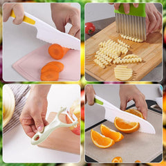 Toddler kitchen knives with serrated edges and plastic knife