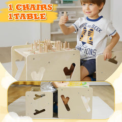 Cube chairs stored under the table to save space