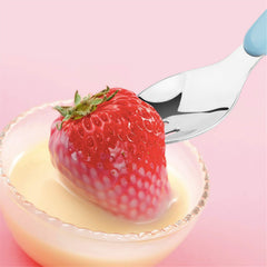 Curved handle toddler self feeding utensils designed for little hands