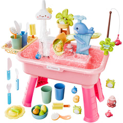 Toddler water table with dimensions 21.26 L x 11.42 W x 20.87 H inches
