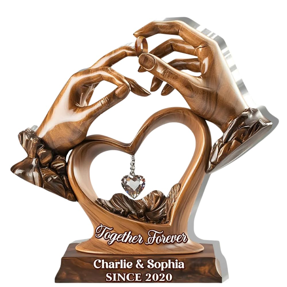 Together Forever Hands Sculpture Personalized Acrylic Plaque front view