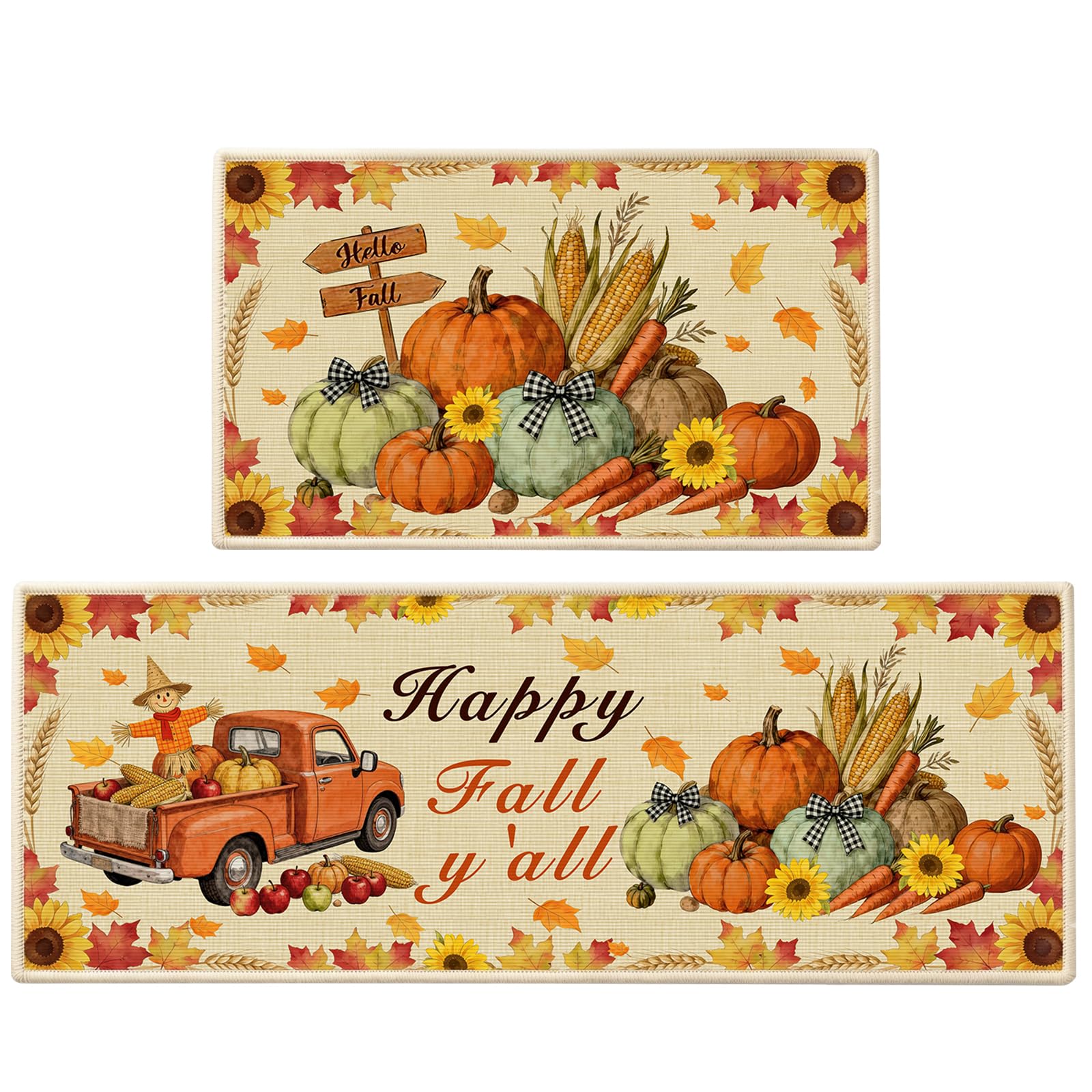 TOLDATLI Fall Kitchen Rugs pumpkin truck design 17x29 mat