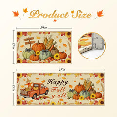 TOLDATLI Fall Kitchen Rugs pumpkin truck design 17x47 mat