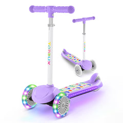 TONBUX Kids Scooter purple 3-wheel with light up deck