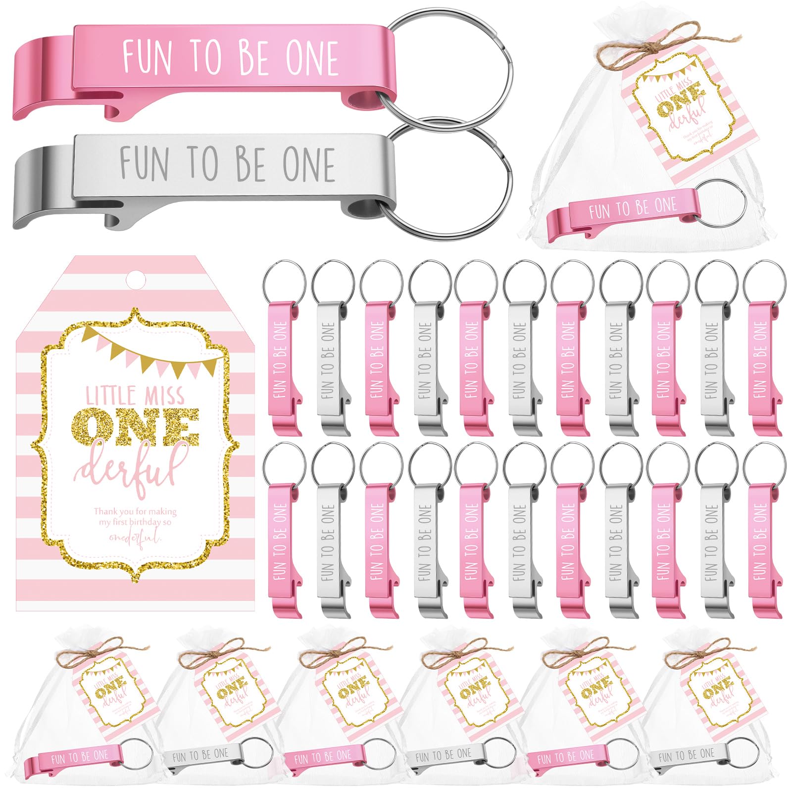 Tondiamo bottle opener keychain 50 sets pink and light grey