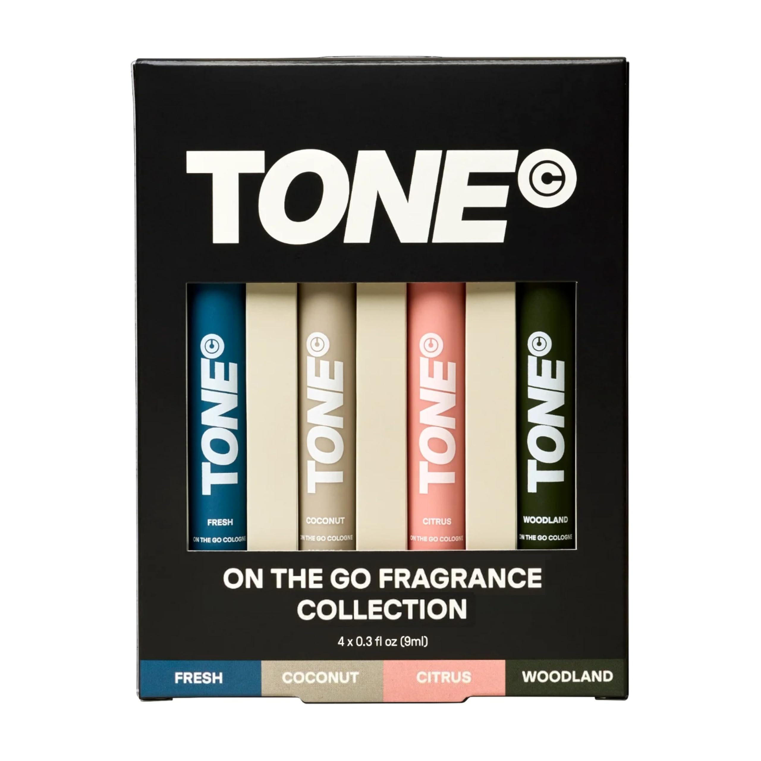 TONE four-piece on-the-go cologne sample pack front view
