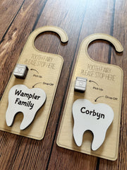 Custom name engraving on the front of the tooth ornament