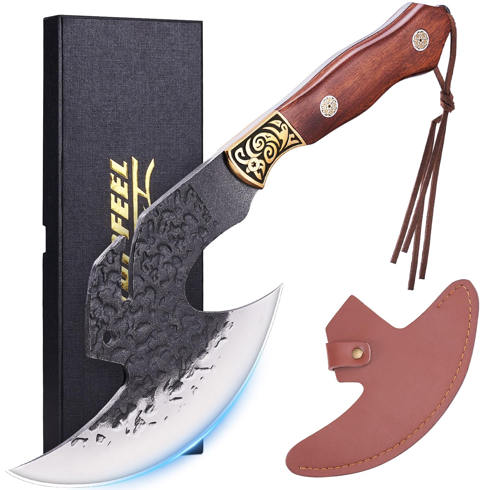 Topfeel Viking Knife butcher meat cleaver with rosewood handle