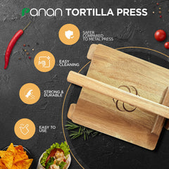 ergonomic handle and dual hand grips on tortilla press