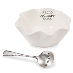 Mud Pie stamped silver plate ladle included with salsa dip cup set