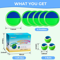 Portable storage bag included with toss and catch ball set