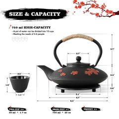 TOVACU four tea cups and teapot set