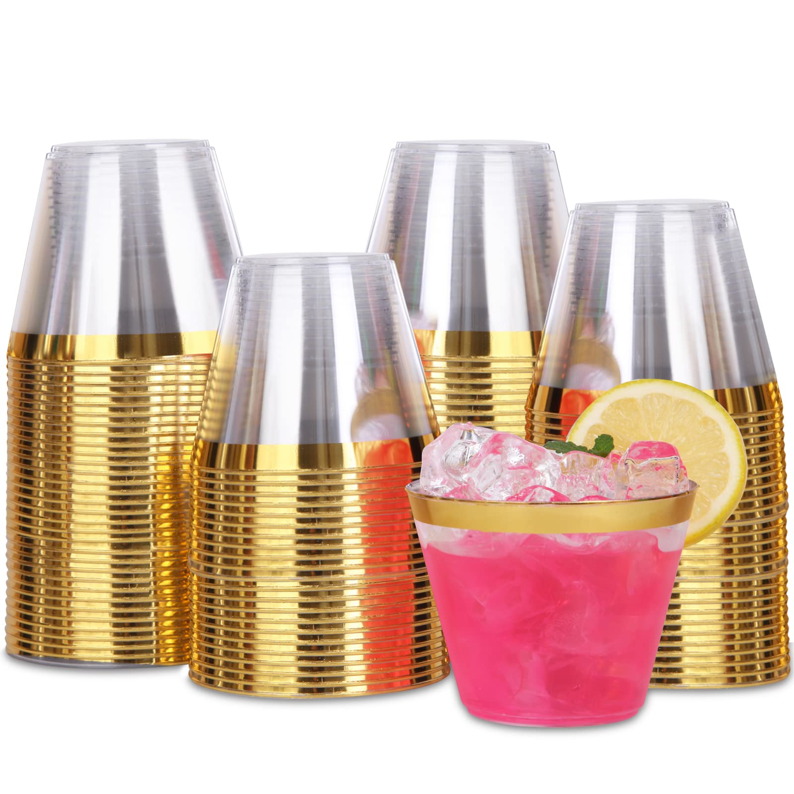 Tobvory 9oz plastic cup goldglitter transparent