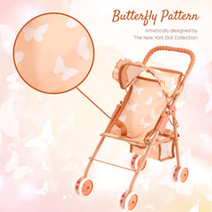 Doll stroller with canopy and bottom storage basket