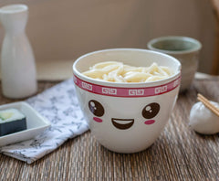 White ramen bowl with red trim from Miso Hungry set