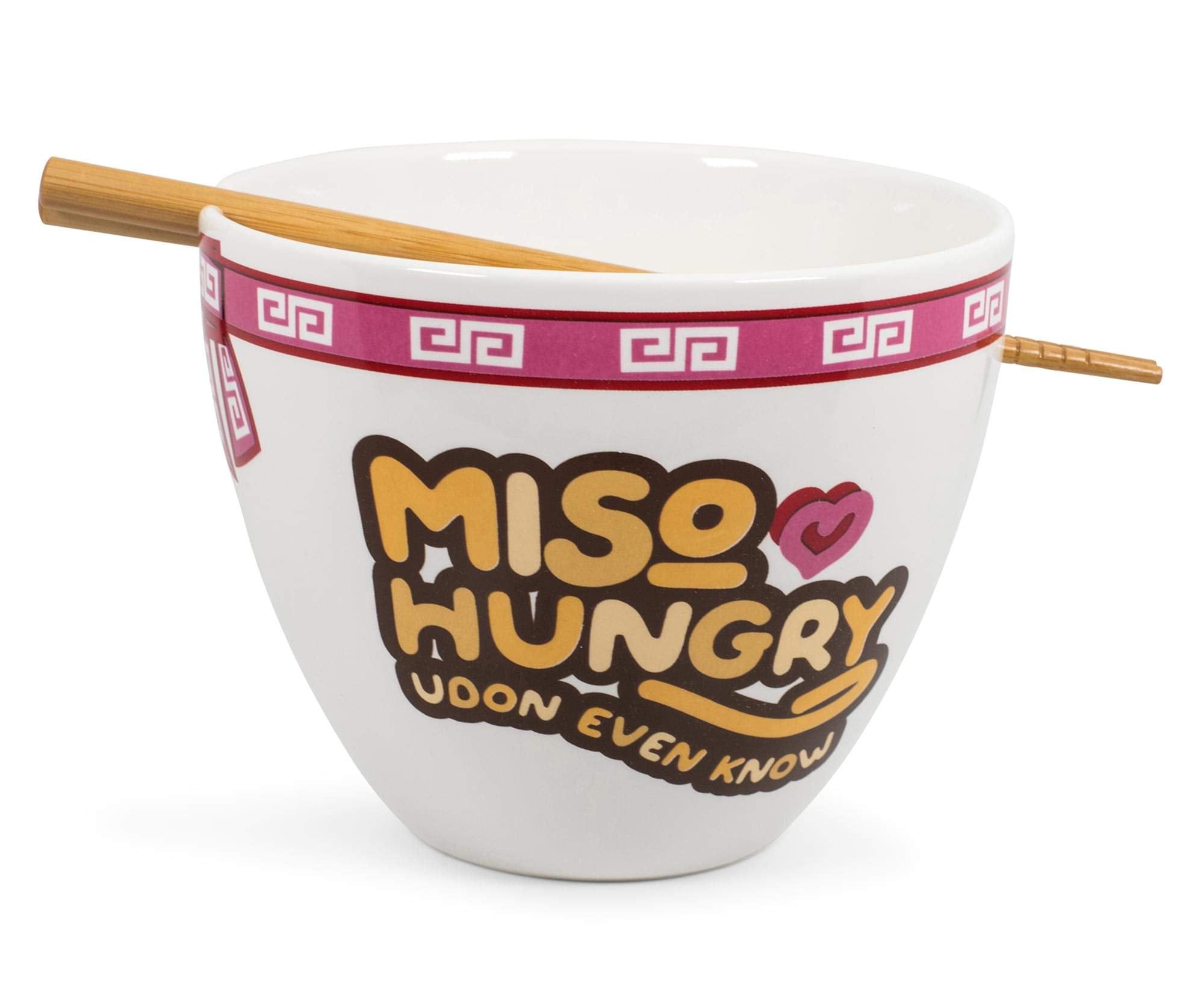 Toynk Miso Hungry ramen bowl 16-Ounce white with red trim