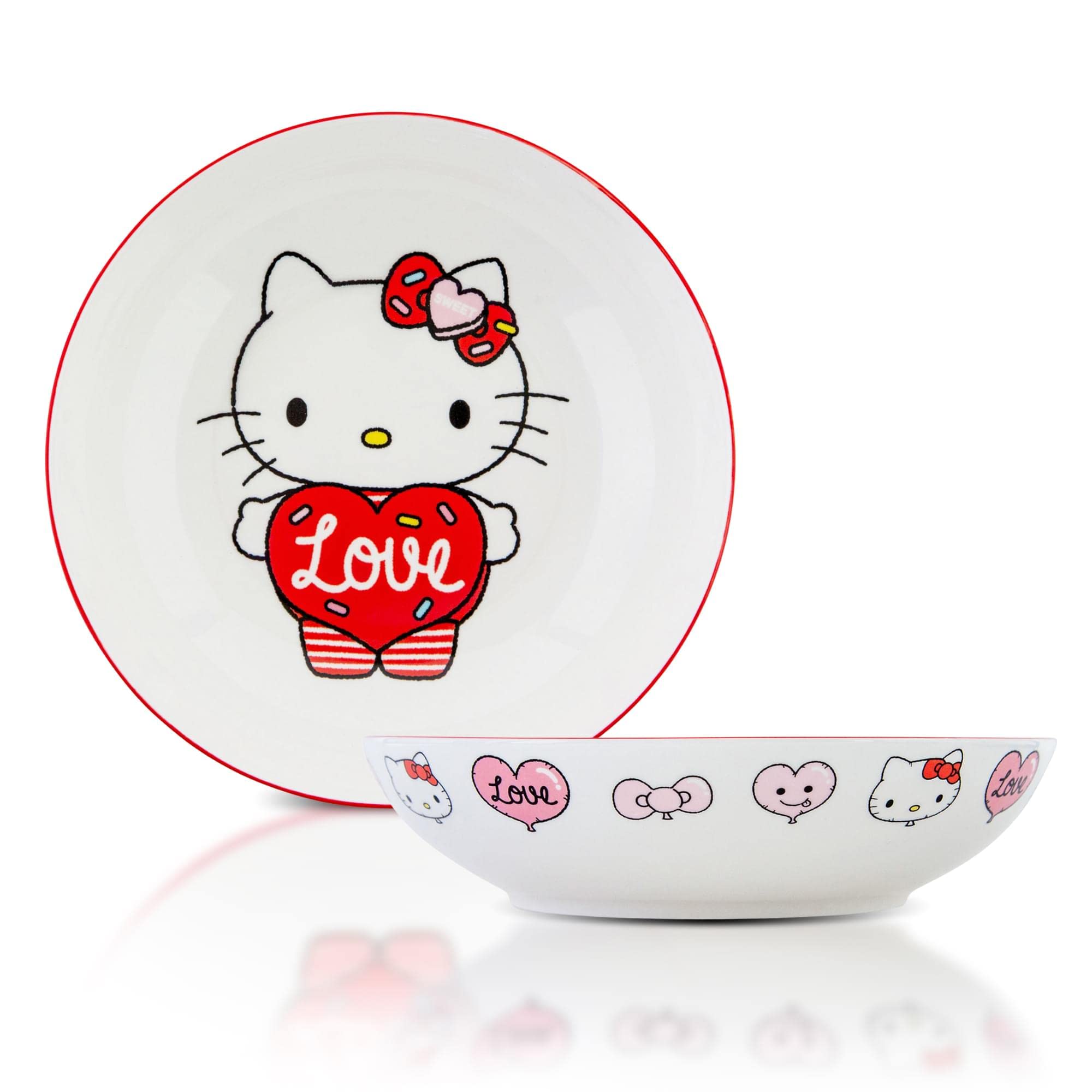 Toynk Sanrio Hello Kitty Love 9-Inch Ceramic Coupe Large Dinner Bowl front view