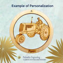 Farm themed christmas ornament wooden tractor design