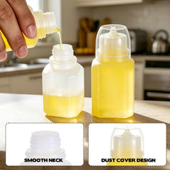 Clear translucent dressing bottles showing contents