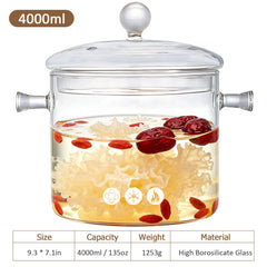 Transparent lid with steam vents on glass pot